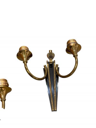 Genet et Michon 1940s Pair of bronze sconces by Genet Michon