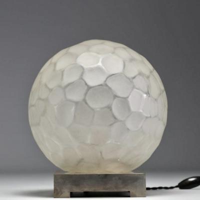 Genet et Michon Genet Michon Large Nickel and Glass Ball Table Lamp circa 1930