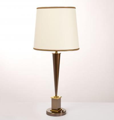 Genet et Michon Genet Michon Neoclassical Table Lamp Oxidized Polished Brass France 1950s