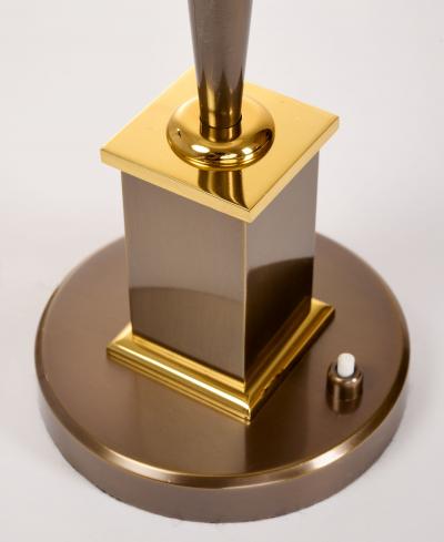 Genet et Michon Genet Michon Neoclassical Table Lamp Oxidized Polished Brass France 1950s