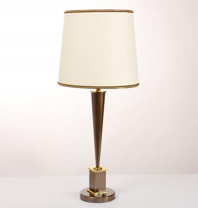 Genet et Michon Genet Michon Neoclassical Table Lamp Oxidized Polished Brass France 1950s