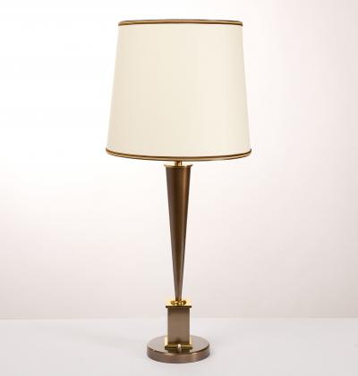 Genet et Michon Genet Michon Neoclassical Table Lamp Oxidized Polished Brass France 1950s