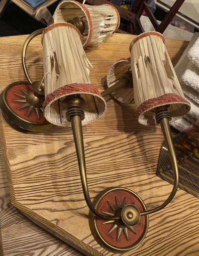 Genet et Michon Genet Michon rarest pair of bronze and leather vintage sconces