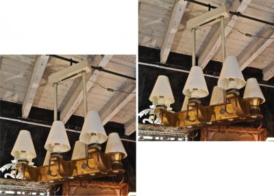 Genet et Michon Genet Michon rarest pair of gold 6 lights chandelier