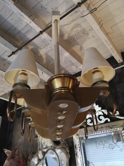 Genet et Michon Genet Michon rarest pair of gold 6 lights chandelier