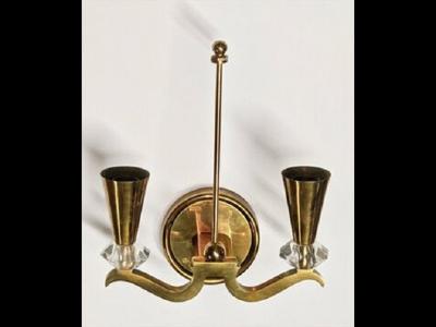 Genet et Michon Genet et Michon pair of two branch bronze and crystal sconces