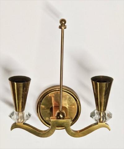 Genet et Michon Genet et Michon pair of two branch bronze and crystal sconces