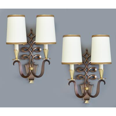 Genet et Michon Important Pair of Bronze Genet et Michon Sconces 1950s