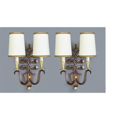 Genet et Michon Important Pair of Bronze Genet et Michon Sconces 1950s