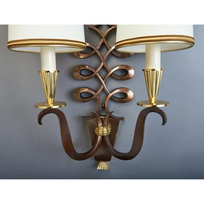 Genet et Michon Important Pair of Bronze Genet et Michon Sconces 1950s