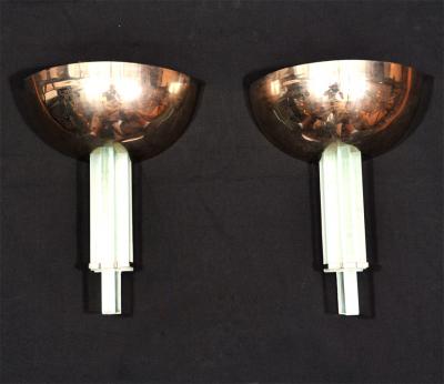 Genet et Michon Pair of Modernist Art Deco Wall Sconces by Genet et Michon