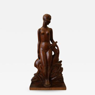 Genevi ve Granger Diane Art De co Woodcarving Sculpture by Genevie ve Granger France circa 1930