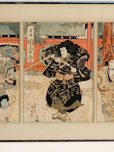 Genji Story Triptych Attributed to Gotosei Enjaku circa 1850