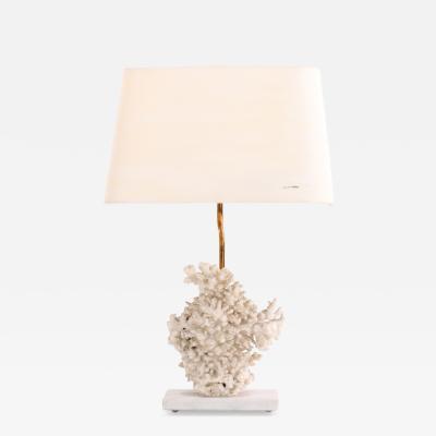 Genuine Coral Table Lamp on Marble Base c 1980