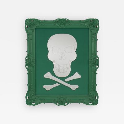 Geoffrey Bradfield Modern Green Skull and Crossbones Mirror