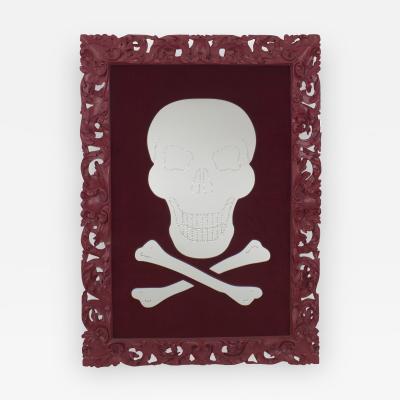 Geoffrey Bradfield Modern Maroon Skull and Crossbones Mirror