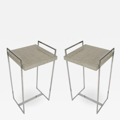 Geoffrey Bradfield Pair of Contemporary Steel and Wood Veneer End Tables