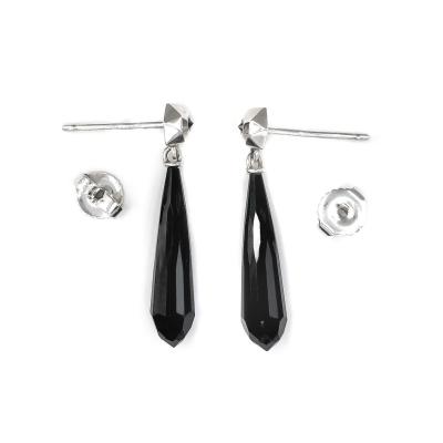Geoffrey Good Faceted Black Jade Inverted Black Diamond Silver Hex Drop Earring Geoffrey Good