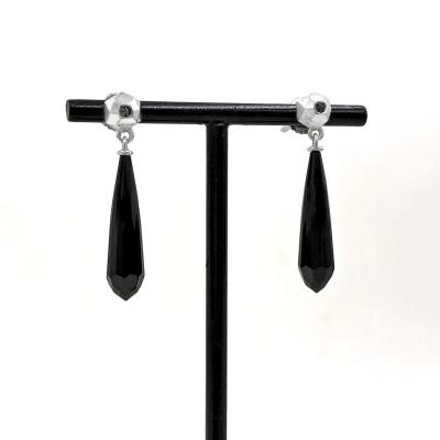 Geoffrey Good Faceted Black Jade Inverted Black Diamond Silver Hex Drop Earring Geoffrey Good
