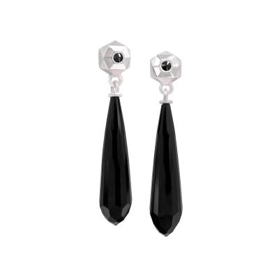 Geoffrey Good Faceted Black Jade Inverted Black Diamond Silver Hex Drop Earring Geoffrey Good