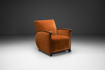 Geometric Armchair with Orange Upholstery Europe First half of the 20th Century