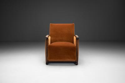 Geometric Armchair with Orange Upholstery Europe First half of the 20th Century