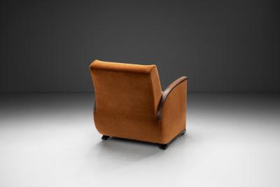 Geometric Armchair with Orange Upholstery Europe First half of the 20th Century