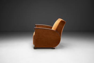Geometric Armchair with Orange Upholstery Europe First half of the 20th Century