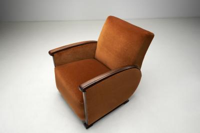 Geometric Armchair with Orange Upholstery Europe First half of the 20th Century