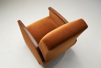 Geometric Armchair with Orange Upholstery Europe First half of the 20th Century