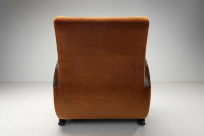 Geometric Armchair with Orange Upholstery Europe First half of the 20th Century