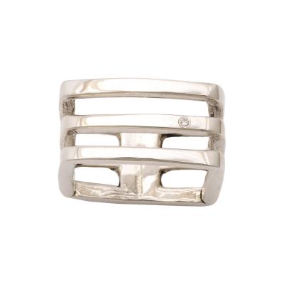 Geometric Modernist Sterling Silver Square with Diamond Ring