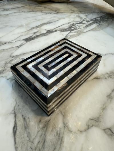 Geometric Mother of Pearl and Horn Inlay Decorative Box