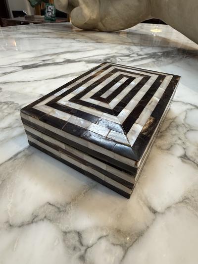 Geometric Mother of Pearl and Horn Inlay Decorative Box