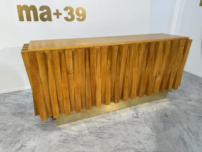 Geometric Wood Credenza with Brass Base