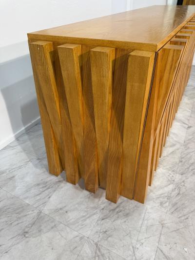 Geometric Wood Credenza with Brass Base