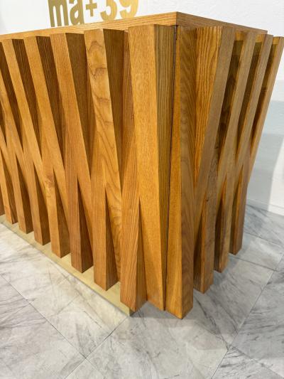 Geometric Wood Credenza with Brass Base
