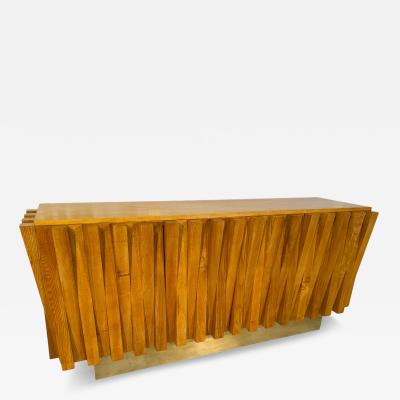 Geometric Wood Credenza with Brass Base