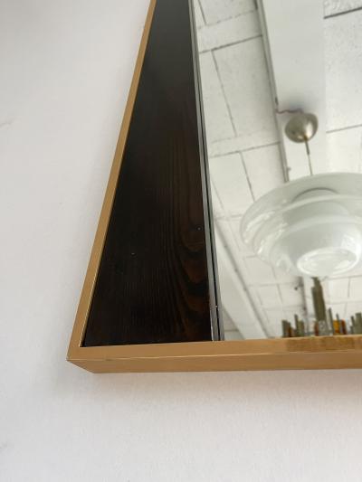 Geometrical Wood and Brass Mirror Italy 1970s