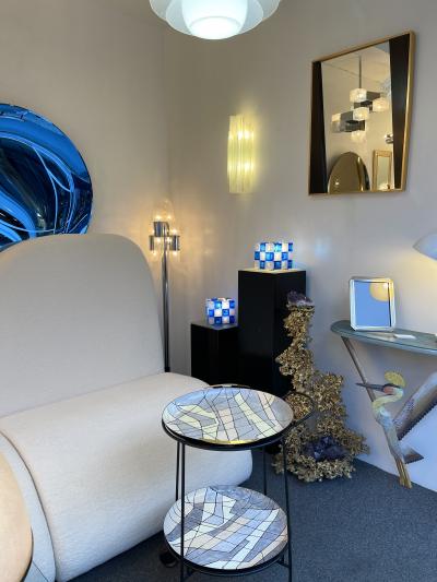 Geometrical Wood and Brass Mirror Italy 1970s