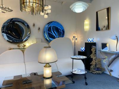 Geometrical Wood and Brass Mirror Italy 1970s