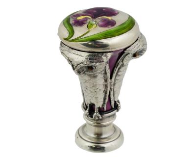 Georg Adam Scheid A Rare Austrian Art Nouveau Silver and Enamel Owl Seal by Georg Adam Scheid