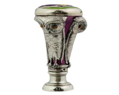 Georg Adam Scheid A Rare Austrian Art Nouveau Silver and Enamel Owl Seal by Georg Adam Scheid