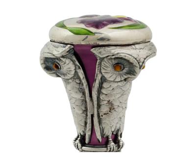 Georg Adam Scheid A Rare Austrian Art Nouveau Silver and Enamel Owl Seal by Georg Adam Scheid