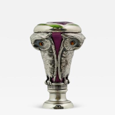 Georg Adam Scheid A Rare Austrian Art Nouveau Silver and Enamel Owl Seal by Georg Adam Scheid