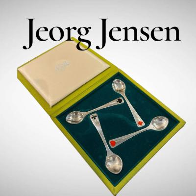Georg Jensen 1930s Sterling silver and enamel set of spoons by Georg Jensen