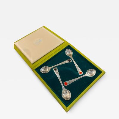 Georg Jensen 1930s Sterling silver and enamel set of spoons by Georg Jensen