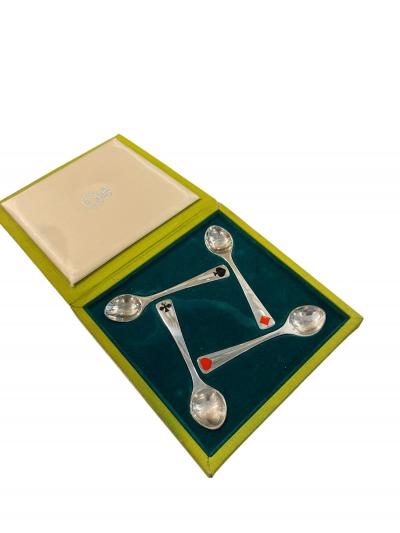 Georg Jensen 1930s Sterling silver and enamel set of spoons by Georg Jensen