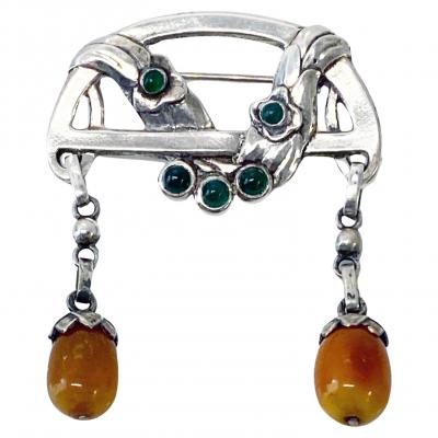 Georg Jensen Antique early Georg Jensen Amber and Agate Brooch C 1908 design 8