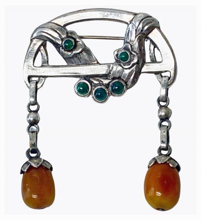 Georg Jensen Antique early Georg Jensen Amber and Agate Brooch C 1908 design 8
